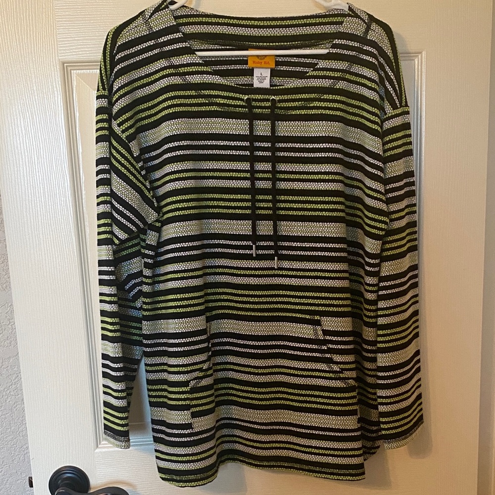 Striped Green and Black Long Sleeve Top